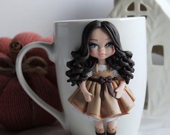 Custom Handmade Polymer Clay Doll Mug: Personalized Coffee Cup Gift