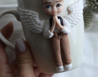 Mug: Handmade Polymer Clay Angel / Custom cup /Unique Coffee Cup
