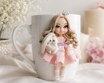 Handgjord dockmugg: Polymer Clay Girl Cup, personlig present