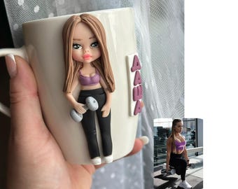 Taza personalizada con retrato en arcilla polimérica: Taza hecha a mano a medida