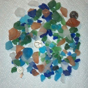 Bulk Beach Glass Bulk Seaglass 1/2 lbs to 12 pound approx  Blue ,Green ,Clear White, Amber peach color, Aqua blue Tumbled Glass