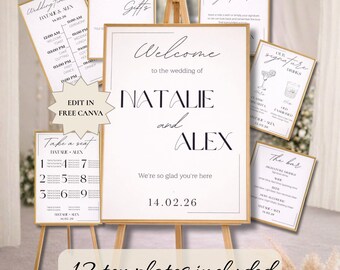 Minimalist Wedding Sign Bundle | 12 Editable Canva Templates