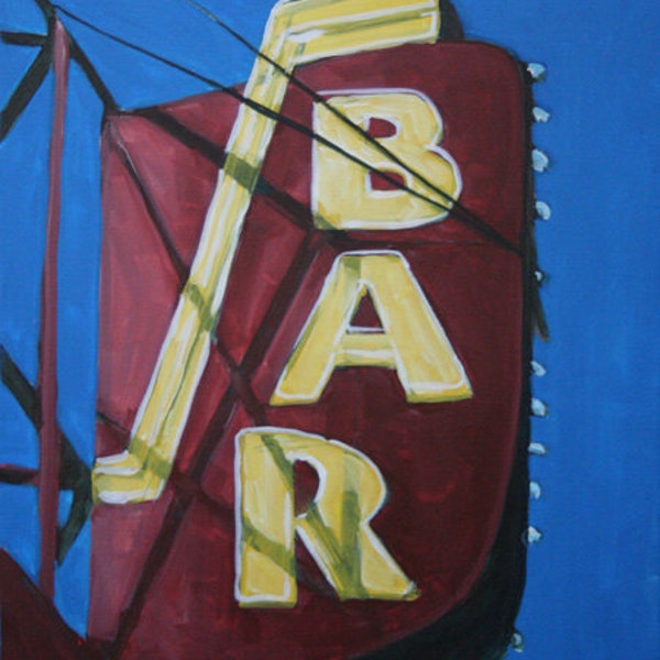 Bar Vintage Neon Sign 28 X 22 large original painting