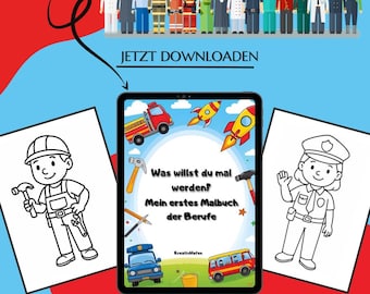Libro para colorear de profesiones para niños | 40 páginas para colorear de bomberos, médicos, pilotos y más | Descarga instantánea en PDF