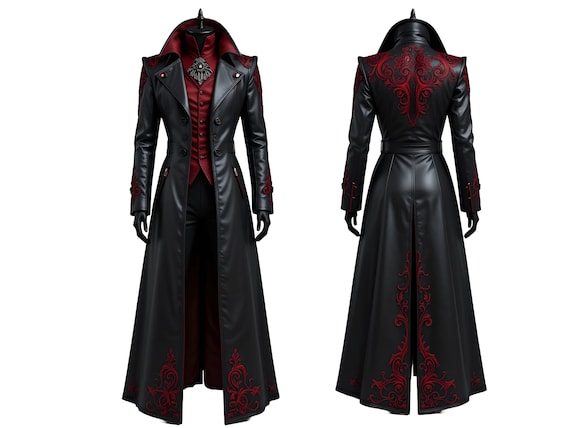 Men's Gothic Leather Coat, Victorian Vampire Trench Coat, Medieval Long Leather Jacket, Steampunk Gothic Cosplay Coat