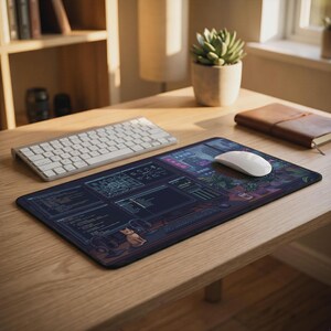 Desk Mat: Cyberpunk Pixel Art - Neon Cat Lover Gaming Design