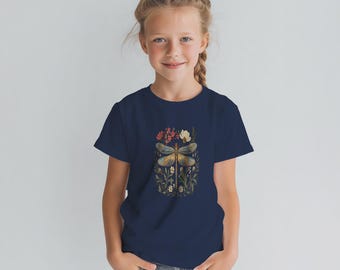 Dragonfly Shirt for Girls, Floral Dragonfly Tee, Cottagecore Kids Shirt, Nature Lover Shirt, Boho Kids Tee