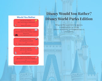 Juego de viaje a Disney World: ¿Qué prefieres? - Actividad divertida de Disney World / 50 preguntas imprimibles o para jugar en el teléfono