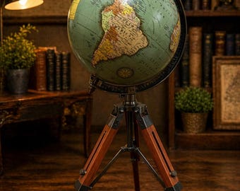 Vintage Style World Globe 40 Inch – Vintage Rotating Globe with Metal Base – Modern Map Desk Decor – Educational Gift for Office or Home