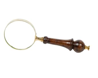 Antique Brass Magnifying Glass with Wooden Handle | Vintage Handheld Magnifier for Reading Jewelry  Maps & Collectible Gift