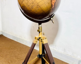 Globo terráqueo vintage de pie con trípode, decoración de estilo antiguo para el hogar, la oficina o la biblioteca.