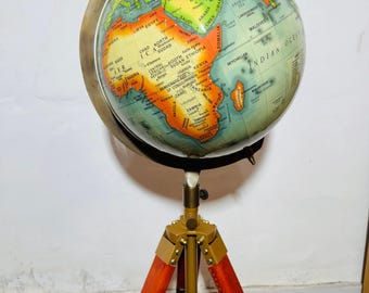 Decorative World Globe with Wooden Tripod Stand | Floor Globe for Home or Office | Modern Atlas Globe | Travel Inspired Room Decor