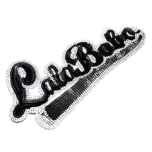 Parche de lentejuelas Lala Babe, escritura negra y plateada, aplicación para planchar
