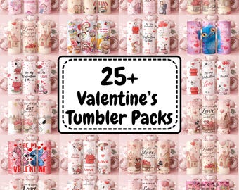 Zestaw 25+ walentynkowych opakowań na kubki PNG | Sublimacja z cytatami miłosnymi na Walentynki | Urocze walentynkowe kubki 20 uncji cienkie