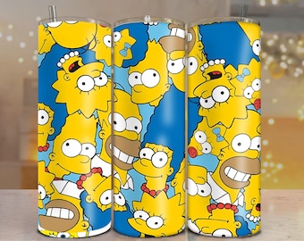 Inspired Simpsons 20oz Tumbler Wrap PNG: Kolorowy kolaż z kreskówek (pobieranie cyfrowe)