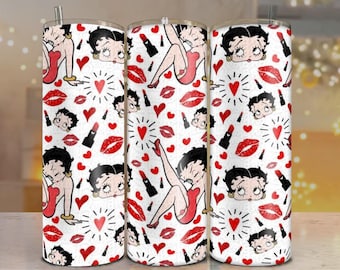 Inspired Betty Boop Tumbler Wrap PNG: Retro Cartoon Design z Sublimacją (Pobranie Cyfrowe)