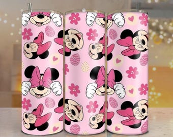 Diseño de envoltorio para vaso de Minnie Mouse rosa: vaso delgado de 20 oz (descarga digital PNG)