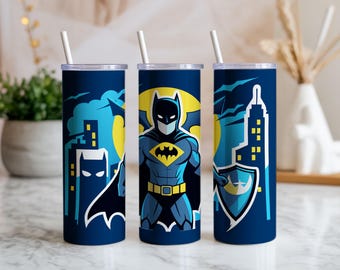 Opakowanie na kubek z komiksowym superbohaterem – wzór Night City, 20 uncji/30 uncji (plik PNG do pobrania)