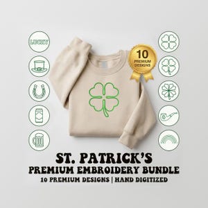 St Patricks Day Stickdatei, St Patricks Day Stickdatei, 10 Designs, Hand digitalisiertes Kleeblatt, Maschinenstickdatei