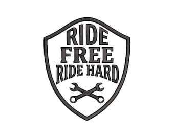 Ride Hard Biker Embroidery Design for Motorcycle Jackets and Vests