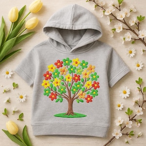 Flower Tree Machine Embroidery Design, Floral Leaves Patch Pattern, Nature DIY Gift, Botanical Digital File, Garden Art Decor