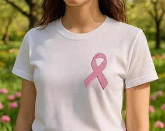 Pink Ribbon Awareness Embroidery Design For Support Shirts And Tote Bags