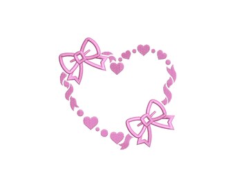 Coquette Bow Heart Embroidery Design for Valentines Day Sweatshirts, Girly Ribbon Heart Machine Embroidery File