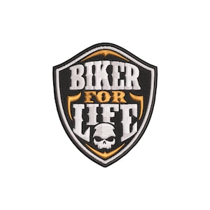 Projekt haftu maszynowego „Biker For Life”, wzór naszywki motocyklowej, prezent dla motocyklisty DIY, plik do haftu retro motocyklistów, projekt spersonalizowanej kurtki motocyklowej