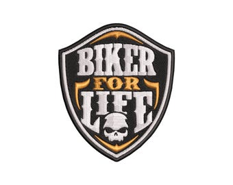 Biker For Life Machine Embroidery Design Retro Motorcycle Jacket Patch Pattern