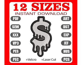 Dollar Sign Embroidery Design Money Bag Machine Embroidery File Cash Symbol Patch for Hats and Hoodies