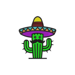 Fiesta Cactus broderidesign med sombrero och mustasch för Cinco De Mayo-skjortor
