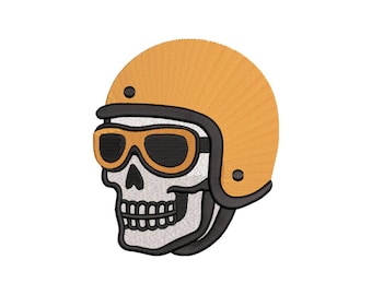 Biker Skull Helmet Machine Embroidery Design Old School Rider Patch for Jackets and Vests