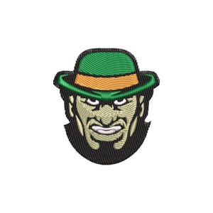 Motif de broderie de lutin en colère, mascotte de gitane irlandaise maléfique, mauvais garçon, barbe, esprit, chapeau vert, guerrier, motif machine, fichier numérique instantané