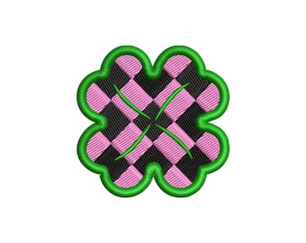 Clover Leaf Checkerboard Embroidery Design St Patricks Day Shamrock Machine Stitch File Lucky Green Checkered Pattern