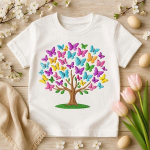 Butterfly Tree Machine Embroidery Design, Floral Nature Patch Pattern, Botanical DIY Gift, Spring Garden Embroidery File, Instant Download