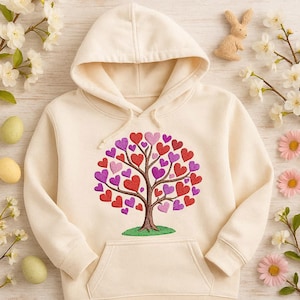 Tree with Leaves and Hearts Machine Embroidery Design, Nature Patch Pattern, Romantic DIY Gift, Floral Digital Embroidery File. 16 sizes.