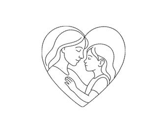 Mother And Daughter Line Art Embroidery Design For Mom Sweatshirts