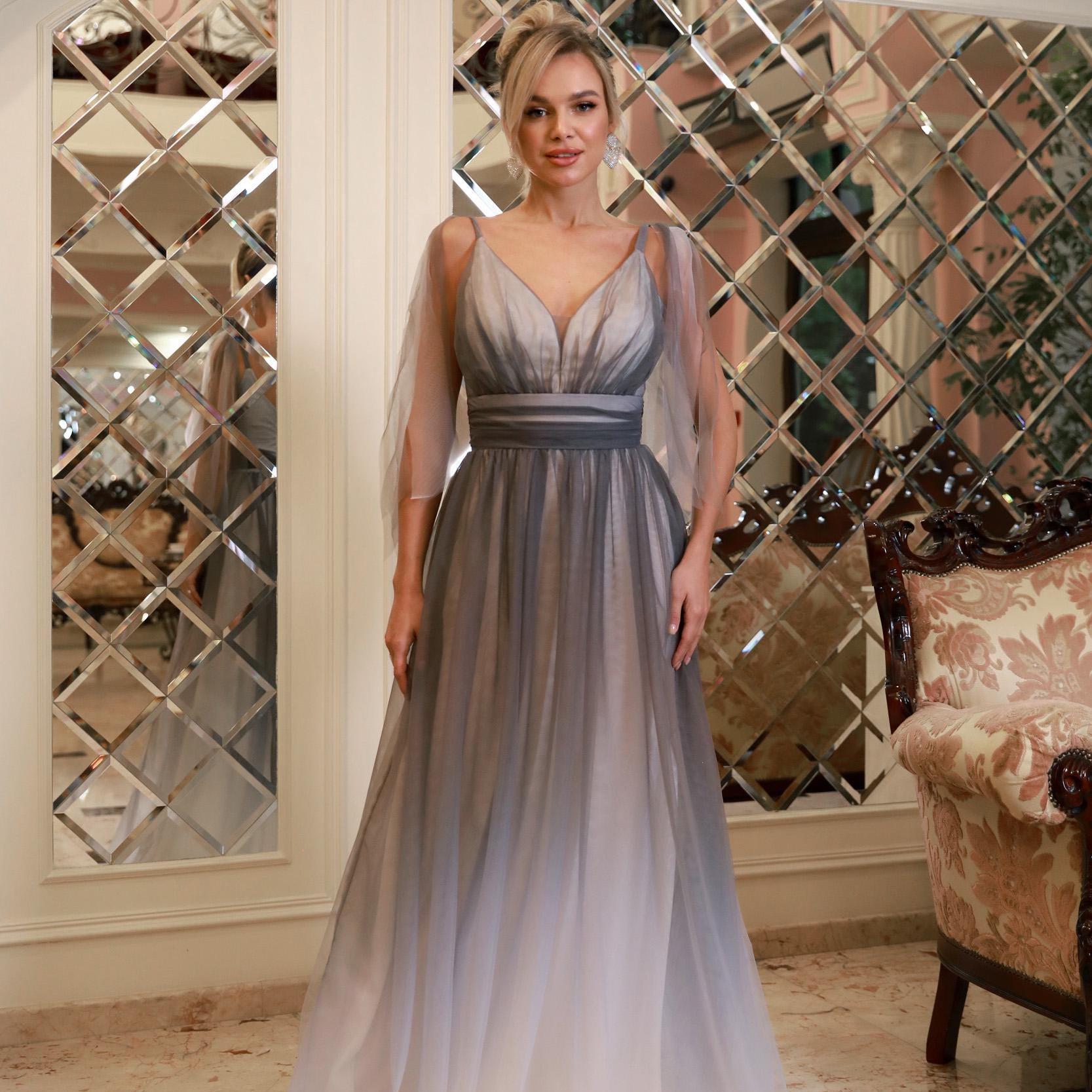 ombre bridesmaid dresses uk Ombre Chiffon Bardot Frill A-line Maxi Dress - Navy Ombre main image 1