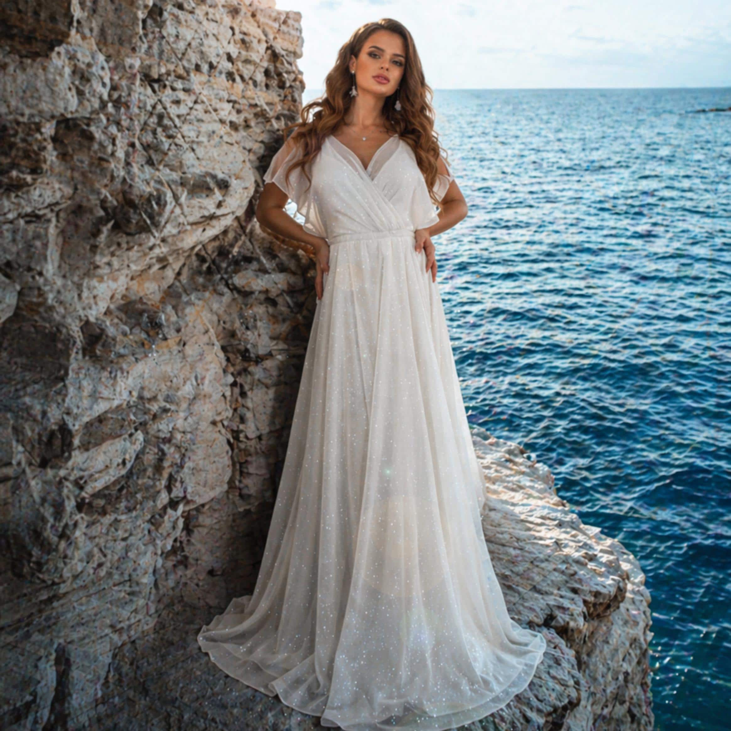 chinese dress ladies Elegant Ethereal Fairytale Long Sleeve Wedding Dress with Criss Cross Back  – Boom Blush main image 0