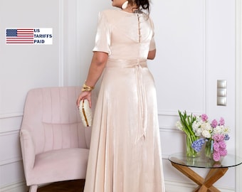 Gold Chiffon Evening Gown: Mother of the Bride A-Line Maxi Dress