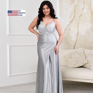 plus size silver dresses for wedding La Femme Sequin Plus-Size Long Prom Dress