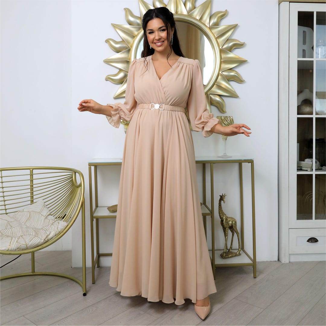 gold chiffon dress LULU One-Shoulder Chiffon A-Line Gown main image 1