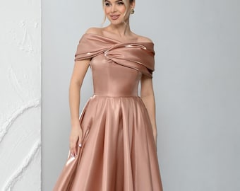 Corset evening ballgown: off shoulder and lace up back