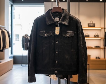 Men's Hair-On Cowhide Leather Trucker Jacket | Jet Black Outerwear