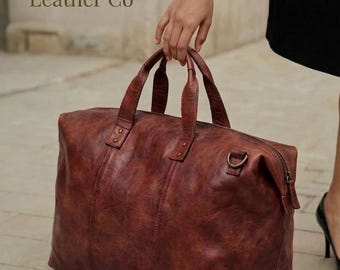 Full Grain Leather Weekender Bag - Handcrafted Travel Duffel