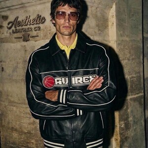 Custom Avirex Style Leather Varsity Jacket – NYC Basketball Bomber, 90s Retro Streetwear Coat