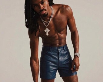 Herren Echtleder Shorts in Dunkelblau - Slim Fit Streetwear