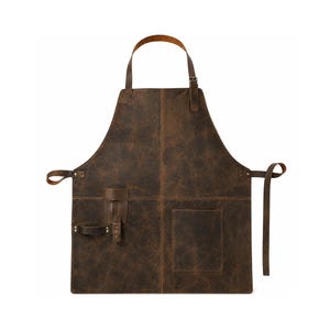 Custom Distressed Brown Leather Work Apron, Barber Chef Woodworking Welding Shop Tool Apron