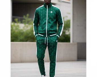 Chándal con monograma verde para hombre / Conjunto de ropa urbana de diseñador