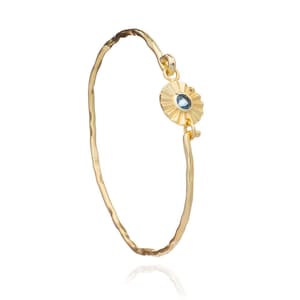 Gold Iolite Bangle, Medallion Cuff, Unique Blue Bracelet, Minimal Bangle, Iolite Bracelet